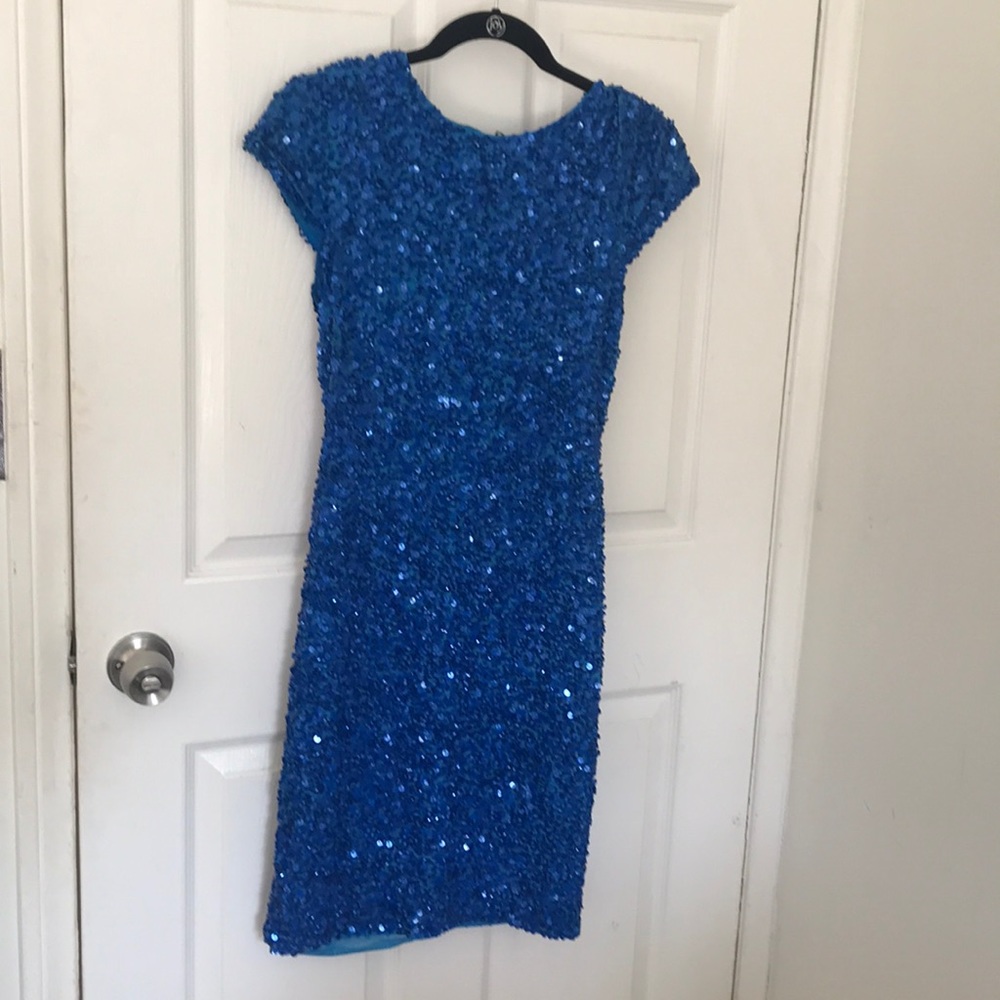 Alice + Olivia Blue and Teal Sequin Cocktail Dress